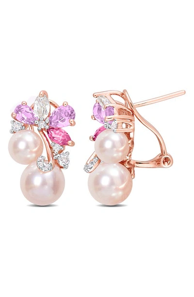 Delmar White Topaz, Pink Quartz & Cultured Pearl Earrings