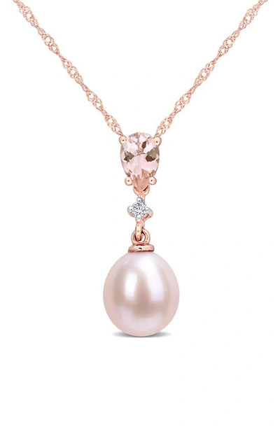 Delmar Diamond, Morganite & 8-8.5mm Cultured Pearl Pendant Necklace In Gold