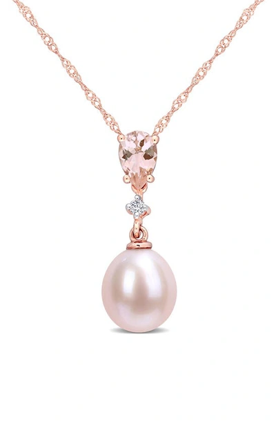 Delmar Diamond, Morganite & 8-8.5mm Cultured Pearl Pendant Necklace In Pink