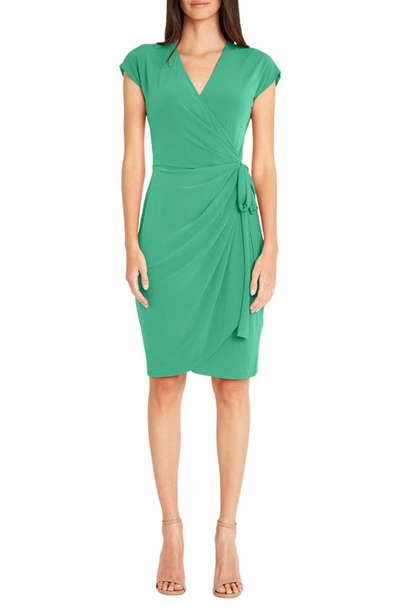 Maggy London Solid Faux Wrap Dress In Ming Green