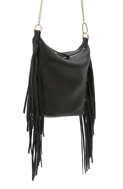 Allsaints Evaline Fringe Leather Crossbody Bag In Black