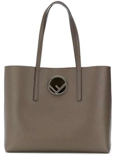 Fendi Logo Shopper Tote In Grey