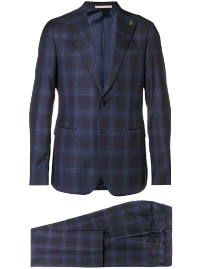Paoloni Checked Two Piece Suit In Blue