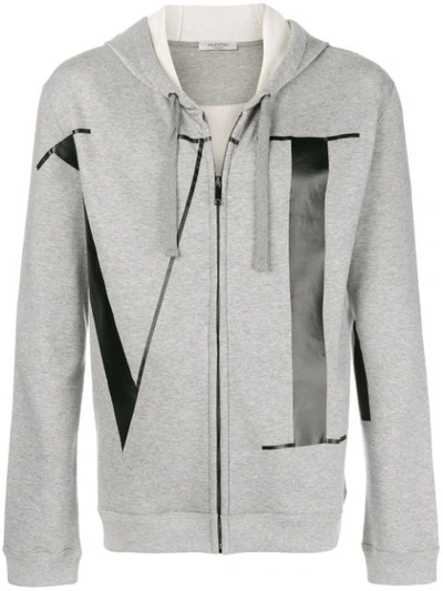 Valentino Vltn Logo Zip-up Cotton Sweatshirt In Grey