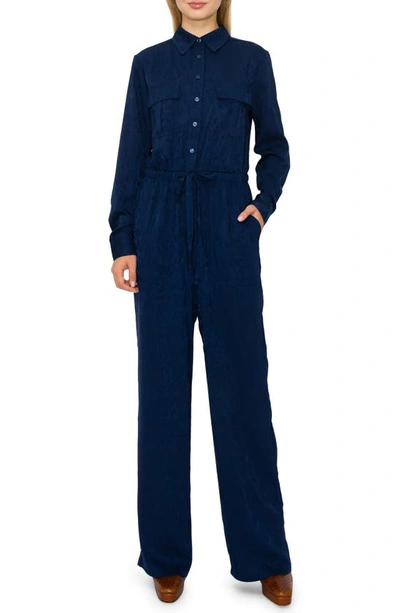 Melloday Utility Jacquard Jumpsuit In Blue