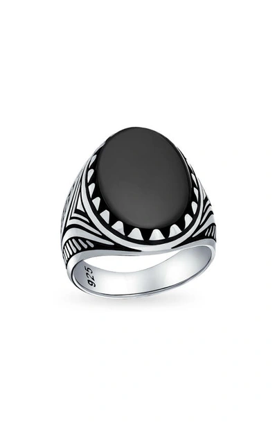 Bling Jewelry Etched Statement Ring In Black