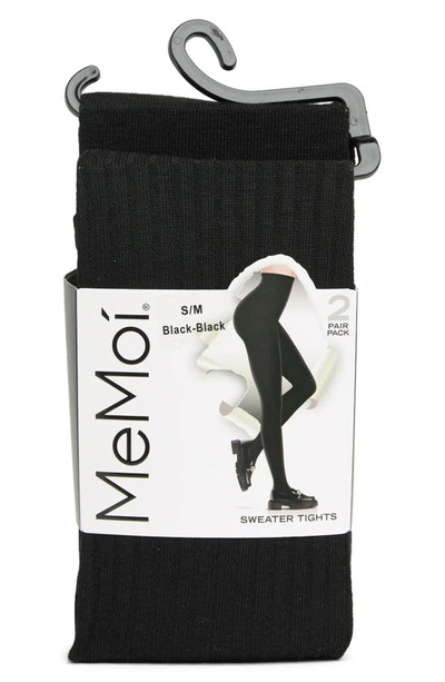 Memoi 2-pack Solid Sweater Tights In Black-black