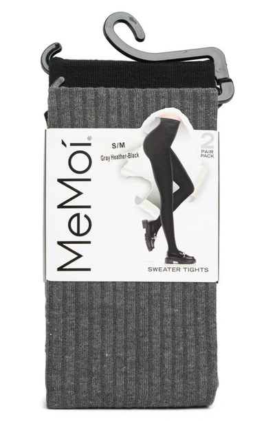 Memoi 2-pack Solid Sweater Tights In Gray Heather- Black