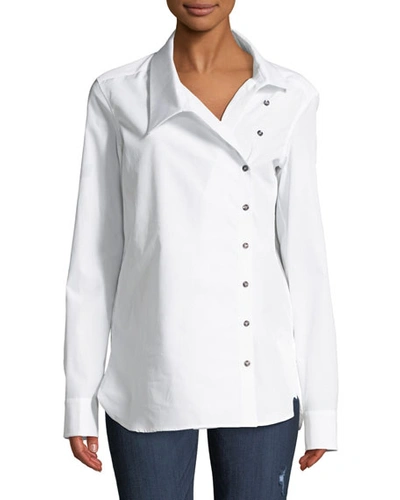 Monographie Classic Crossover Button-front Cotton Shirt In White