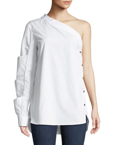 Monographie One-sleeve Side-button Poplin Top In White