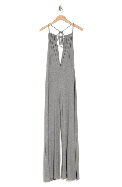 Go Couture Low-v Halter Jumpsuit In Charcoal