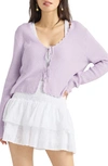 Splendid Wendy Tie Front Cotton & Silk Blend Cardigan In Soft Lavender