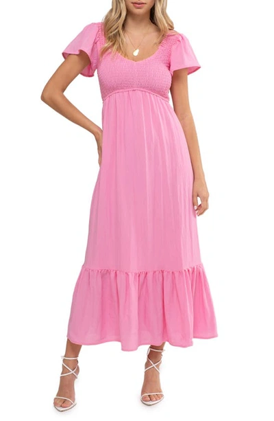 August Sky Short Sleeve Midi Dress In Pink
