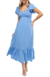 August Sky Short Sleeve Midi Dress In Blue