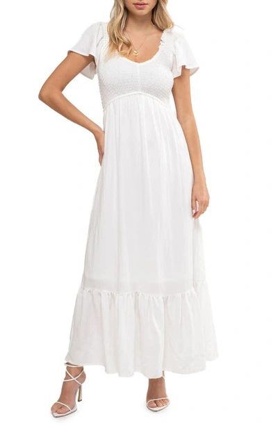 August Sky Short Sleeve Midi Dress In White