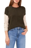 Vince Camuto Colorblock Sweater In Dark Olive