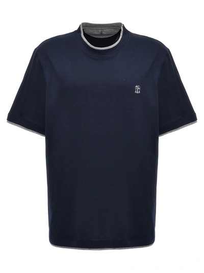 Brunello Cucinelli Double Layer T-shirt In Blue