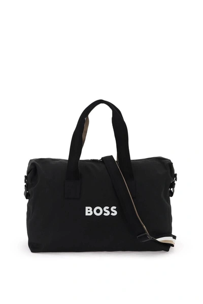 Hugo Boss Boss Rubberized Logo Duffle Bag In Black