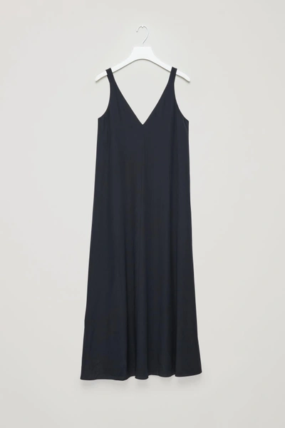 Cos Long Silk Slip Dress In Blue