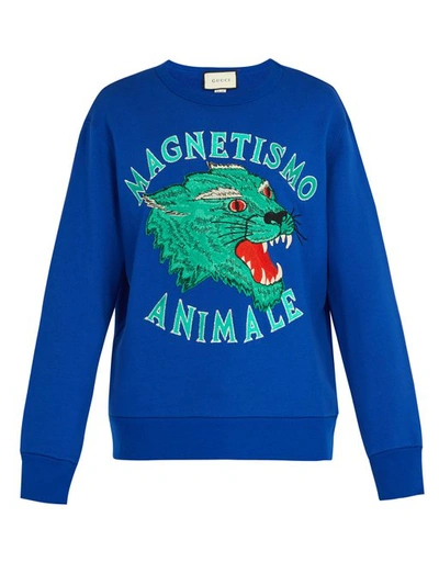 Gucci Magnetismo Animale Cotton-jersey Sweatshirt In Blue | ModeSens