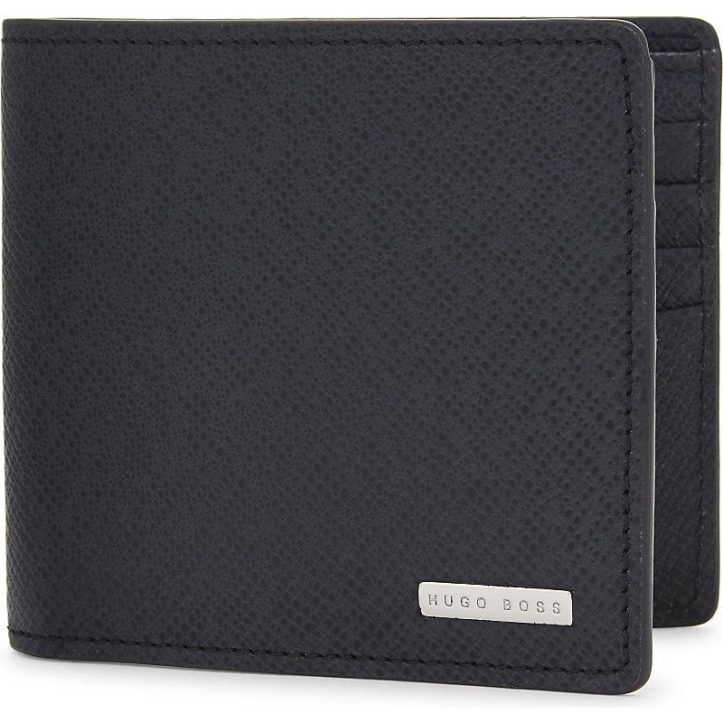 Hugo Boss Dark Blue Signature Grained Leather Billfold Wallet ModeSens