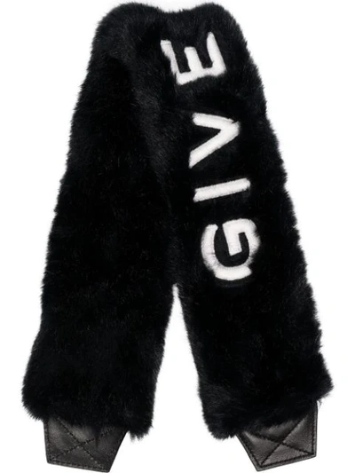 Givenchy Black Logo Embroidered Faux Fur Bag Strap