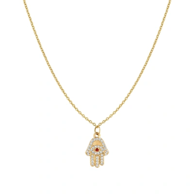 Ariana Rabbani Diamond & Ruby Hamsa Necklace Yellow Gold