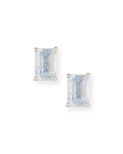 Kalan By Suzanne Kalan 14k Emerald-cut Petite Stud Earrings In White Pattern