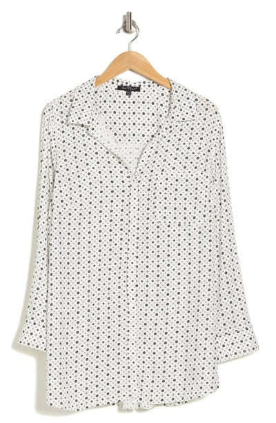 Velvet Heart Elisa Roll Tab Long Sleeve Button-up Shirt In White Black Floral Star