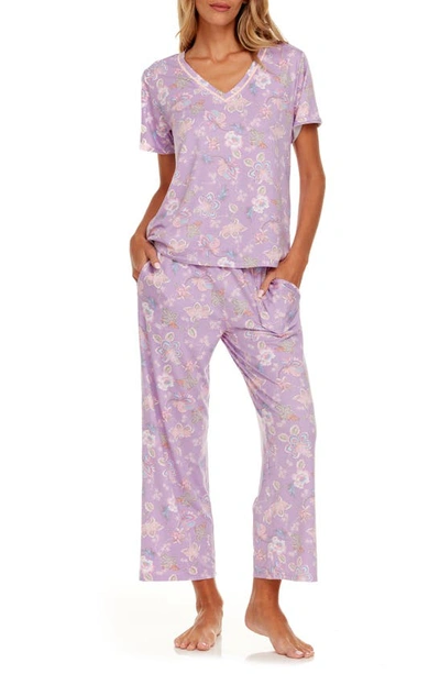 Flora By Flora Nikrooz Nancy Floral Short Sleeve Top & Capri Pants Pajamas In Lavender