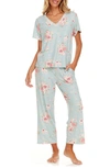 Flora By Flora Nikrooz Nancy Floral Short Sleeve Top & Capri Pants Pajamas In Sage