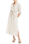 Max Studio Roll Sleeve Utility Maxi Shirtdress In Pumice