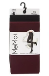 Memoi 2-pack Solid Control Top Tights In Wine/ Black