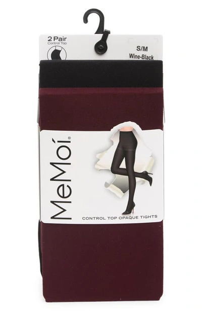 Memoi 2-pack Solid Control Top Tights In Burgundy