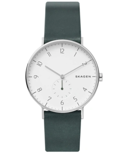 Skagen Men's Aaren Green Leather Strap Watch 40mm In Silver