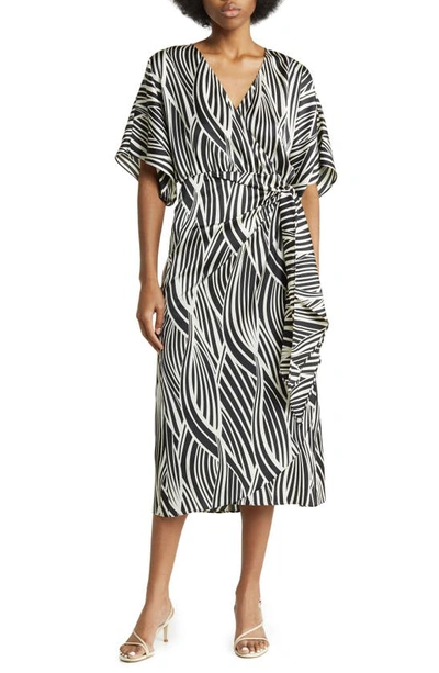 Lush Patterned Side Tie Maxi Dress In Black White