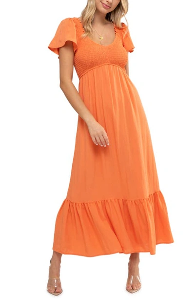 August Sky Short Sleeve Midi Dress In Cantaloupe