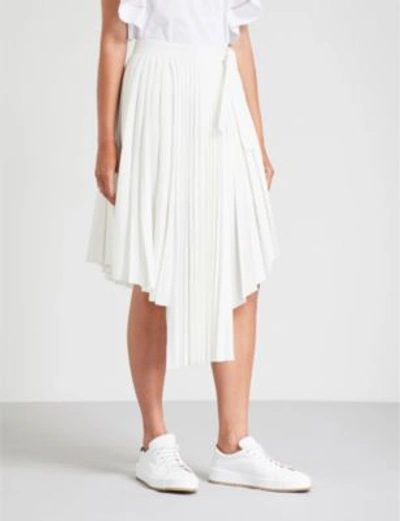 Maje Jaxy Pleated Asymmetric Midi Skirt In White