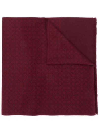 Ferragamo Gancini-jacquard Wool Scarf In Red
