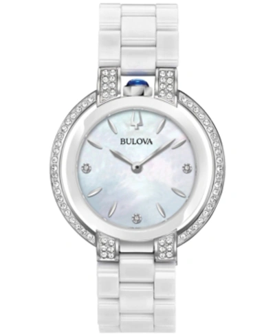 Bulova Women's Rubaiyat Diamond (1/3 Ct. T.w.) Stainless Steel And White Ceramic Bracelet Watch 35mm