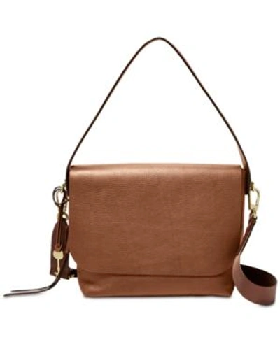 Fossil Maya Flap Pebble Leather Crossbody In Brown/gold