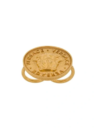 Versace Medusa Coin Double Finger Ring In Gold