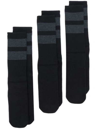 Neighborhood Three-pack Stripe Detail Socks - Black