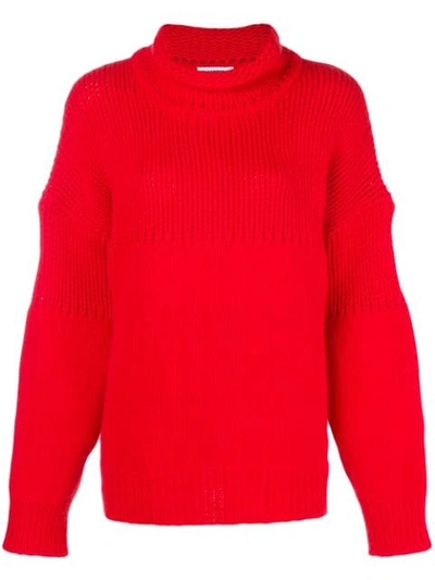 Jil Sander Cable-knit Wool And Angora-blend Turtleneck Sweater In Red