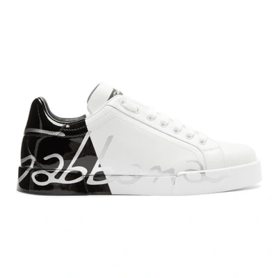 Dolce & Gabbana Dolce And Gabbana White Patent Trim Portofino Sneakers In White Black