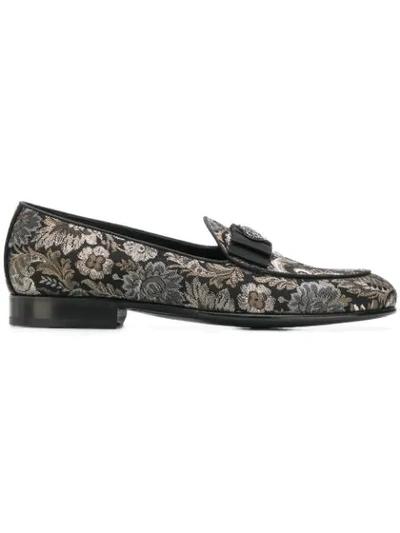Dolce & Gabbana Slippers In Lurex Jacquard With Bow Tie In Black