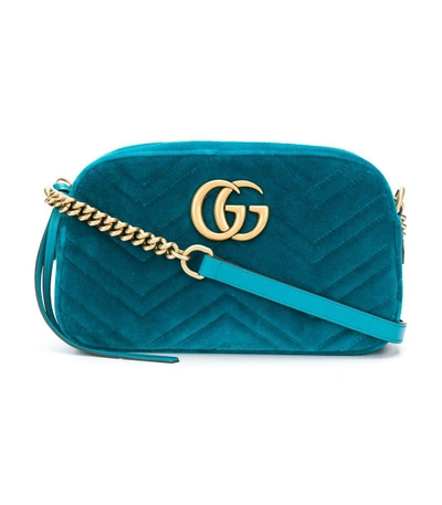Gucci Gg Marmont Small Velvet Camera Bag In Blue