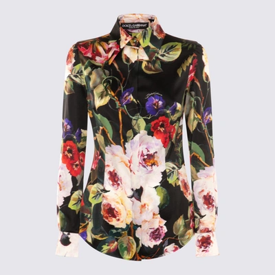 Dolce & Gabbana Black Multicolour Silk Blend Shirt In Roseto F.do Nero