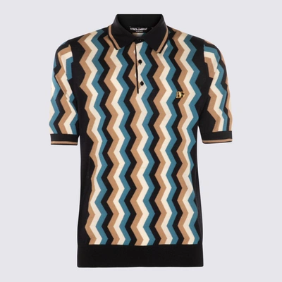 Dolce & Gabbana Multicolour Silk Polo Shirt In Blu/sabbia/petrol/bi