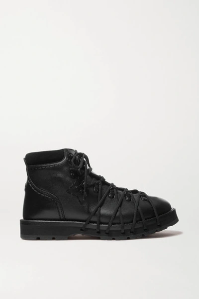 Moncler Genius 6 Noir Kei Ninomiya Suede-trimmed Leather Ankle Boots In Black